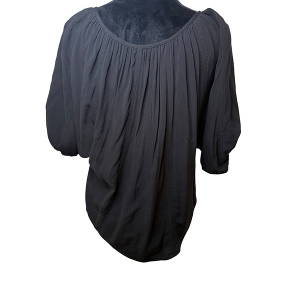 Karen Kane | Black Button Up Front Tie Blouse with Lantern Sleeves | Sz M - Picture 3 of 6